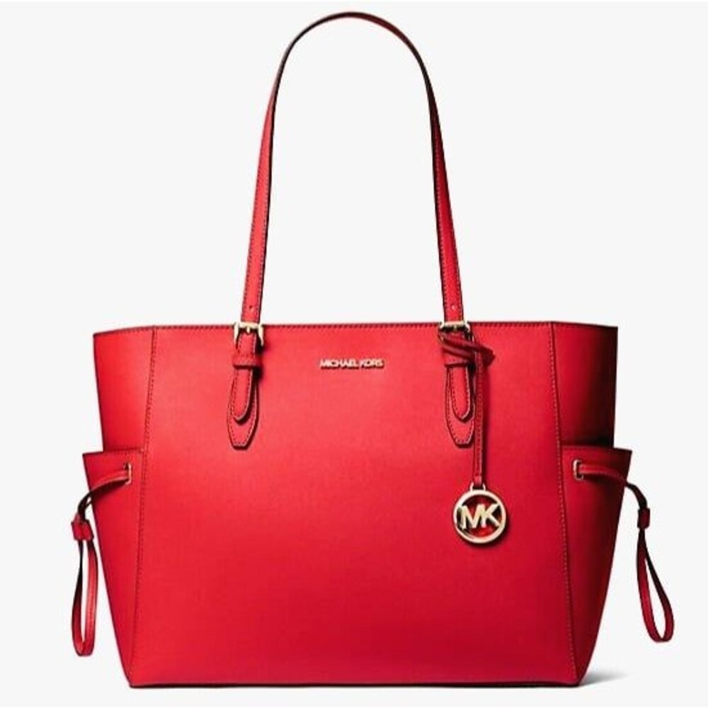 New Michael Kors Gilly Large Drawstring Travel Tote Saffiano Leather Bright Red